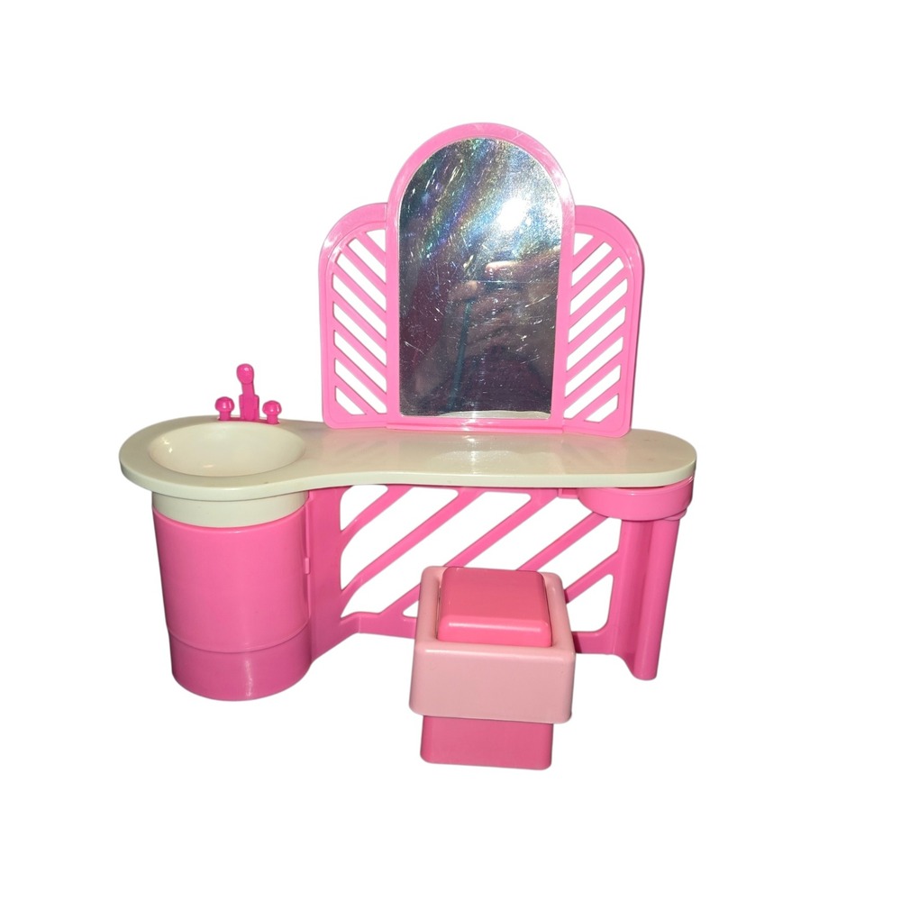 Mattel Barbie Vanity Sink Stool Set Kids Pink Vintage 1977/1987 READ - Picture 13 of 16